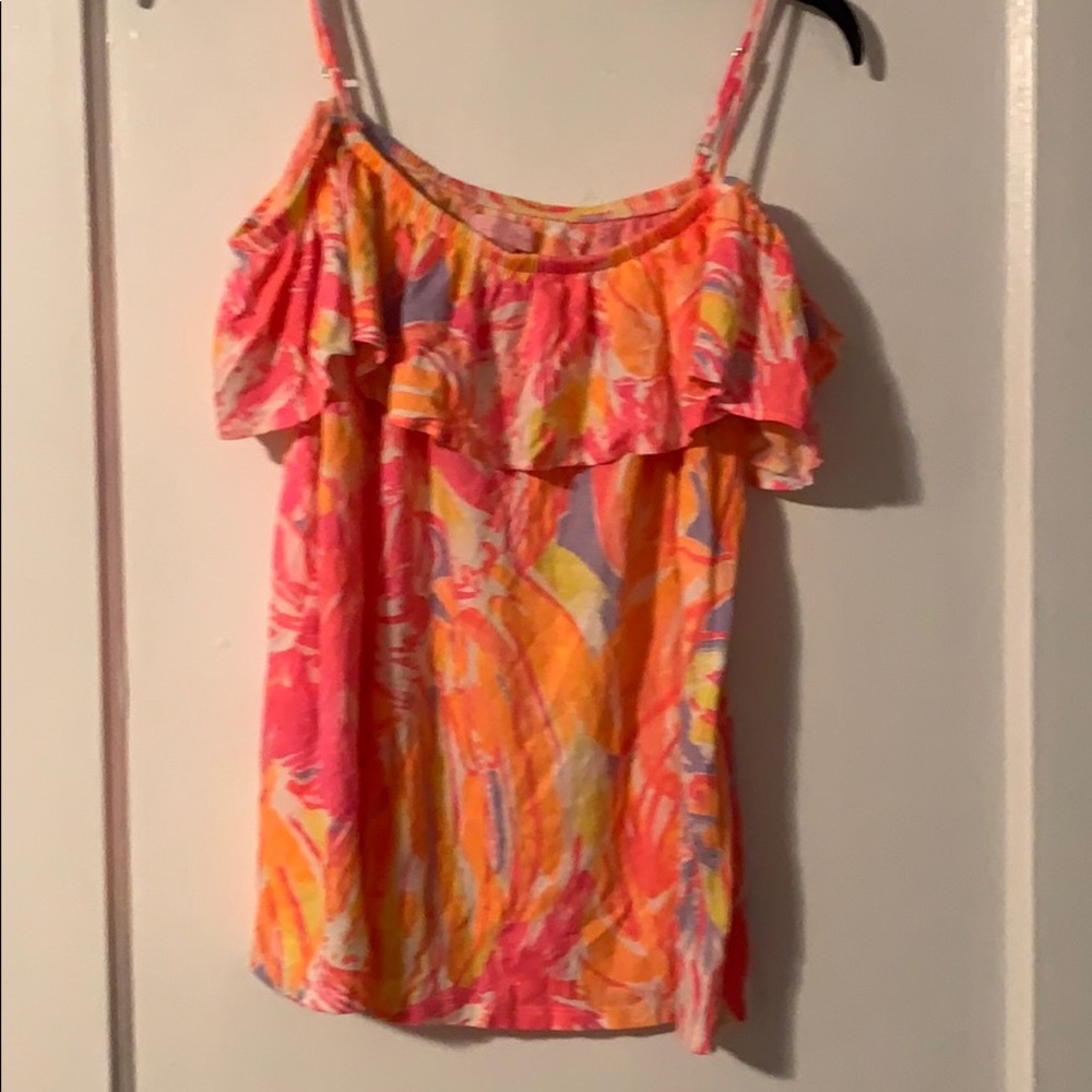 Lilly Pulitzer Pink Orange Yellow Ruffle Tank Top